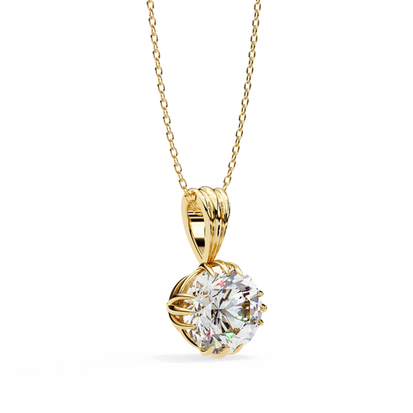 Gold Round Brilliant Diamond Ribbed Bail Solitaire Pendant
