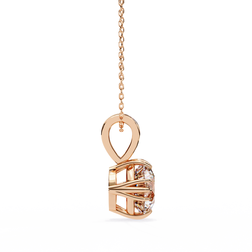 Rose Gold Round Brilliant Diamond Ribbed Bail Solitaire Pendant