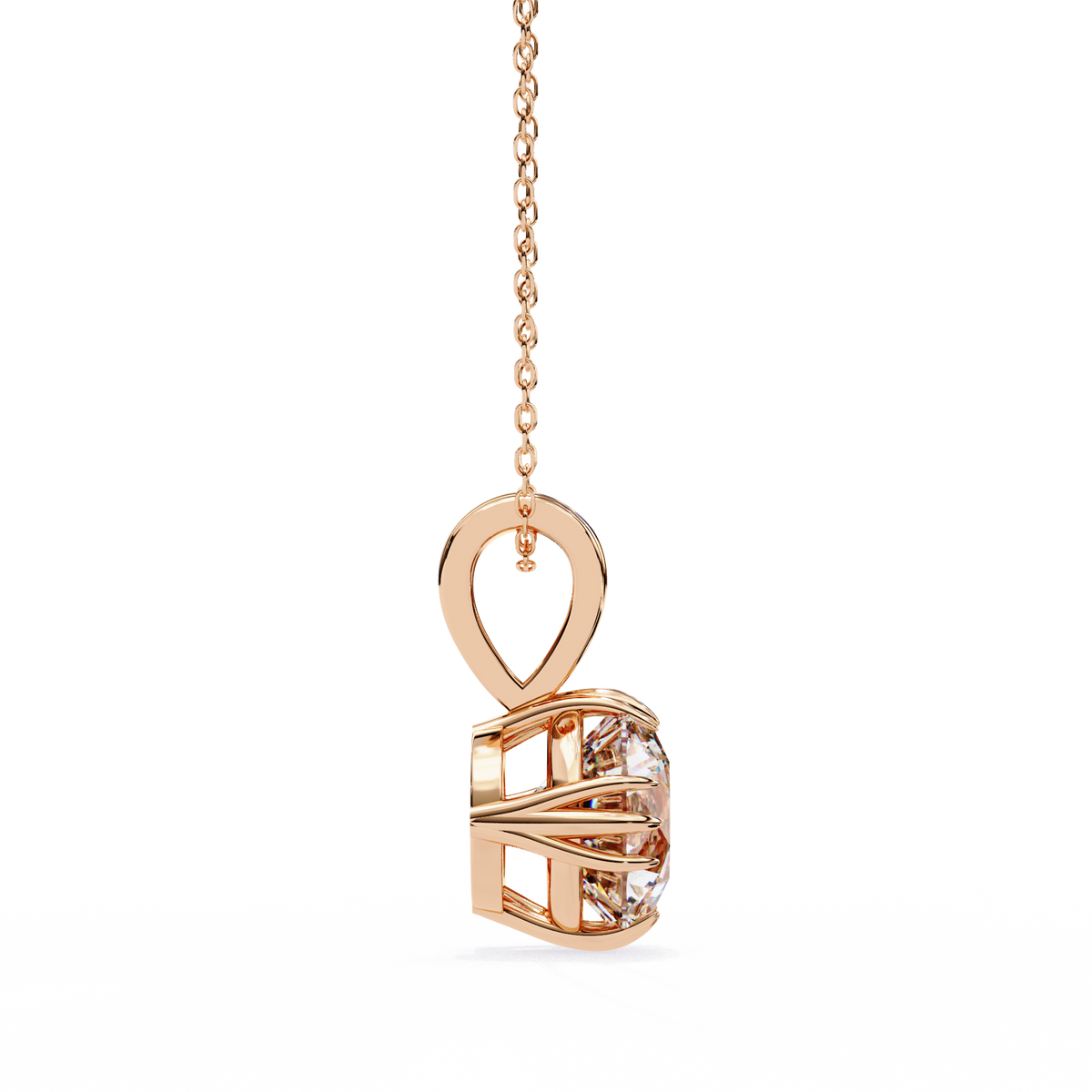 Rose Gold Round Brilliant Diamond Ribbed Bail Solitaire Pendant