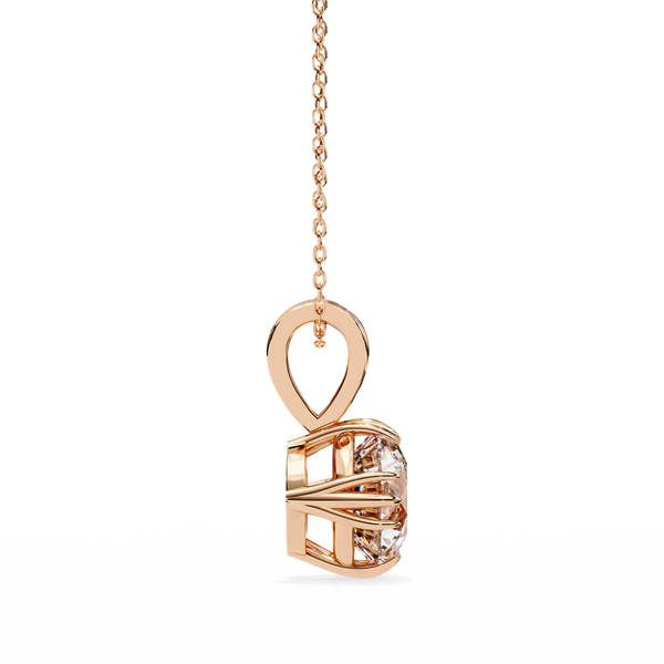 Rose Gold Round Brilliant Diamond Ribbed Bail Solitaire Pendant