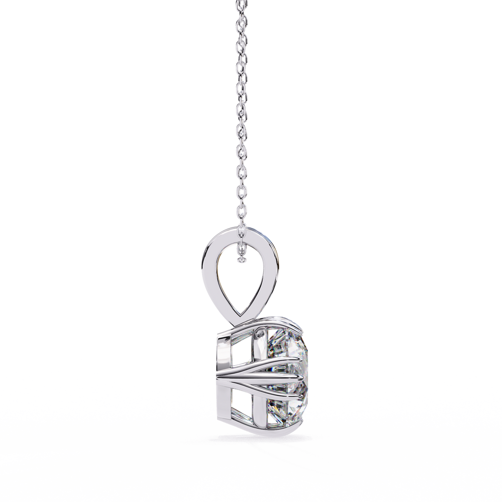 White Gold Double-Claw Round Brilliant Fluted Bail Pendant