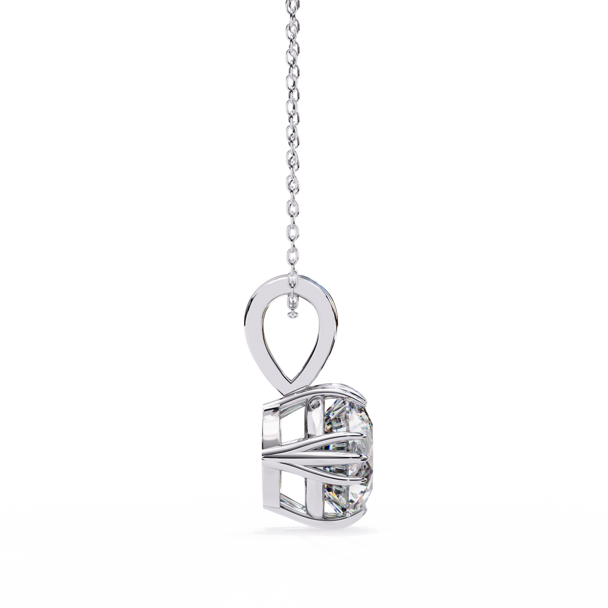 White Gold Double-Claw Round Brilliant Fluted Bail Pendant