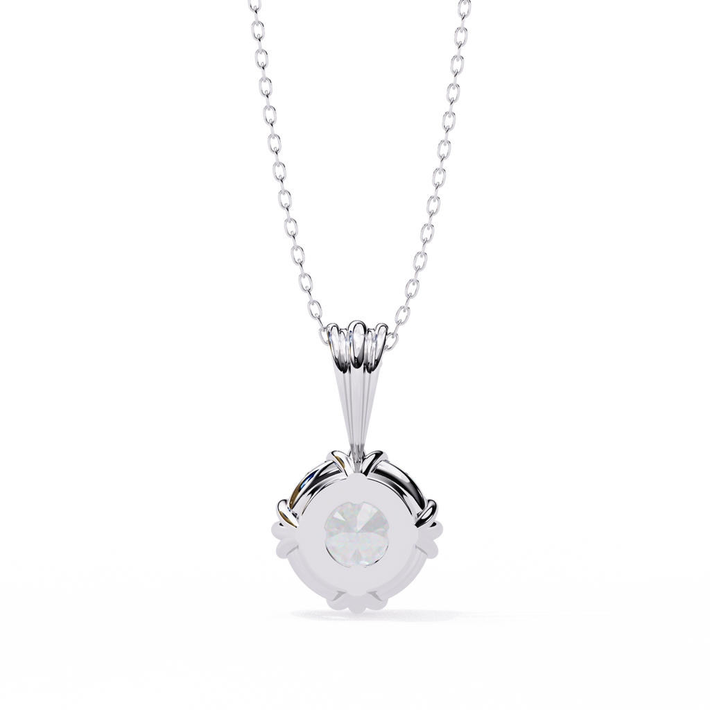 White Gold Double-Claw Round Brilliant Fluted Bail Pendant