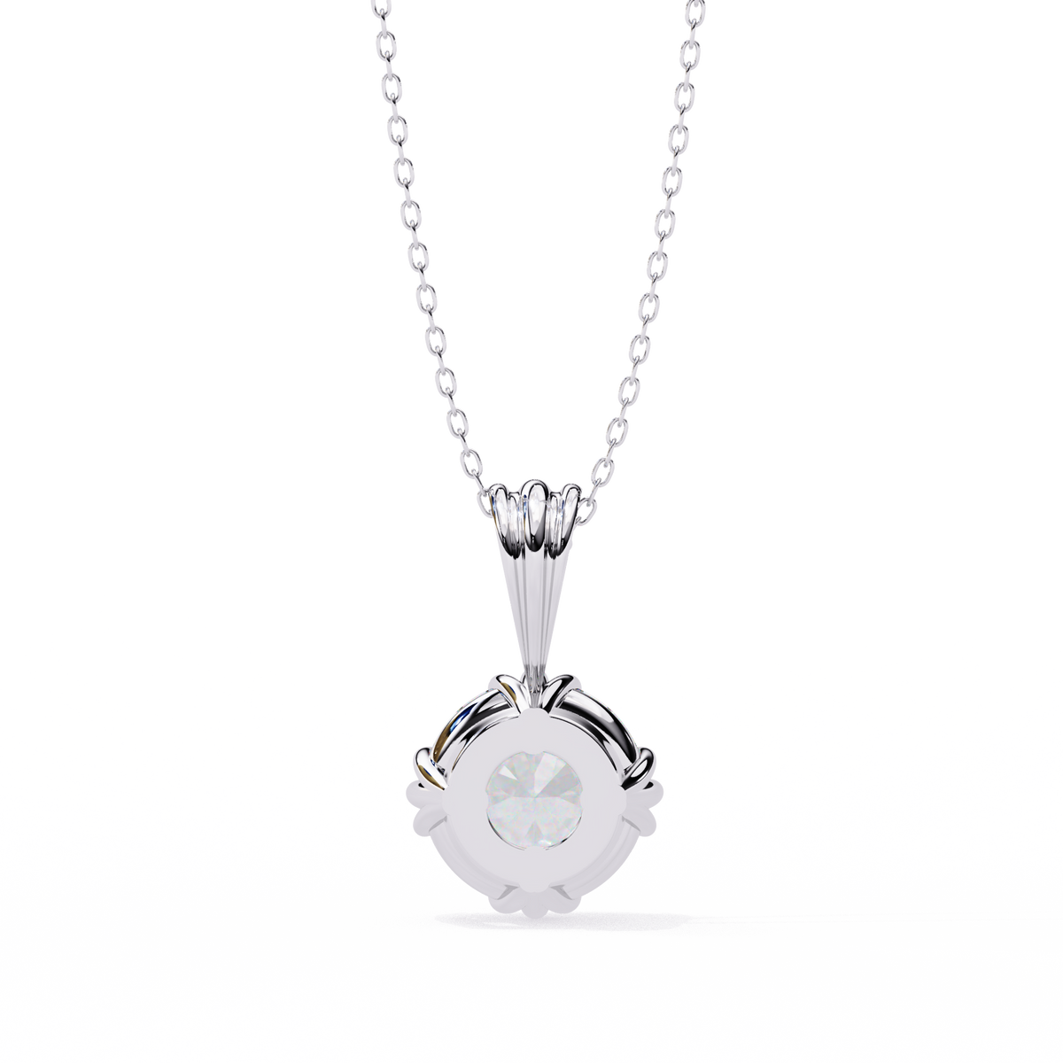 White Gold Double-Claw Round Brilliant Fluted Bail Pendant