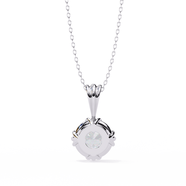 White Gold Double-Claw Round Brilliant Fluted Bail Pendant