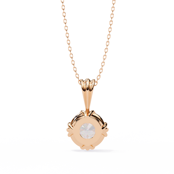 Rose Gold Round Brilliant Diamond Ribbed Bail Solitaire Pendant