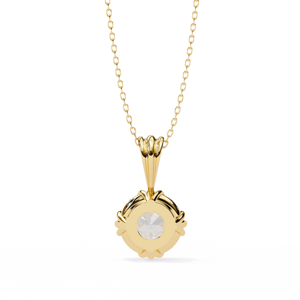 Yellow Gold Round Brilliant Diamond Ribbed Bail Solitaire Pendant
