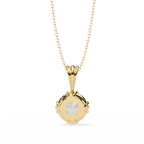 Yellow Gold Round Brilliant Diamond Ribbed Bail Solitaire Pendant
