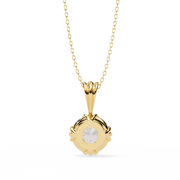 Gold Round Brilliant Diamond Ribbed Bail Solitaire Pendant