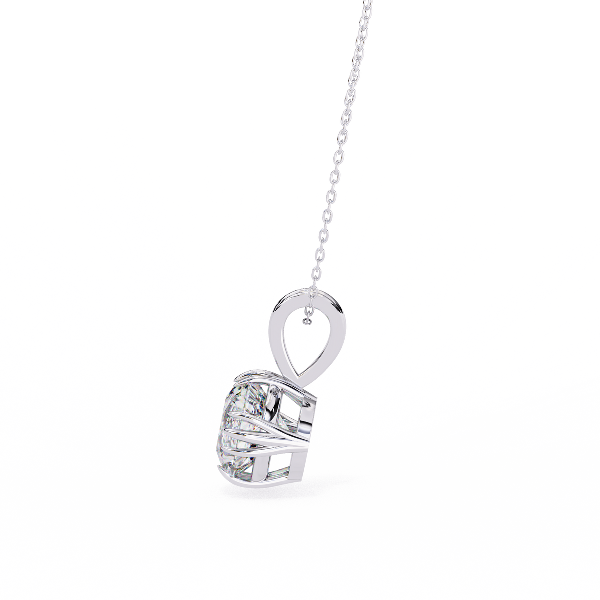 White Gold Double-Claw Round Brilliant Fluted Bail Pendant