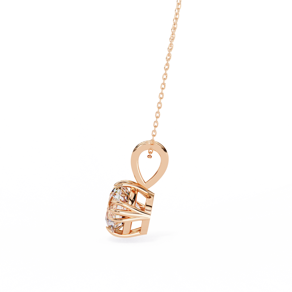 Rose Gold Round Brilliant Diamond Ribbed Bail Solitaire Pendant