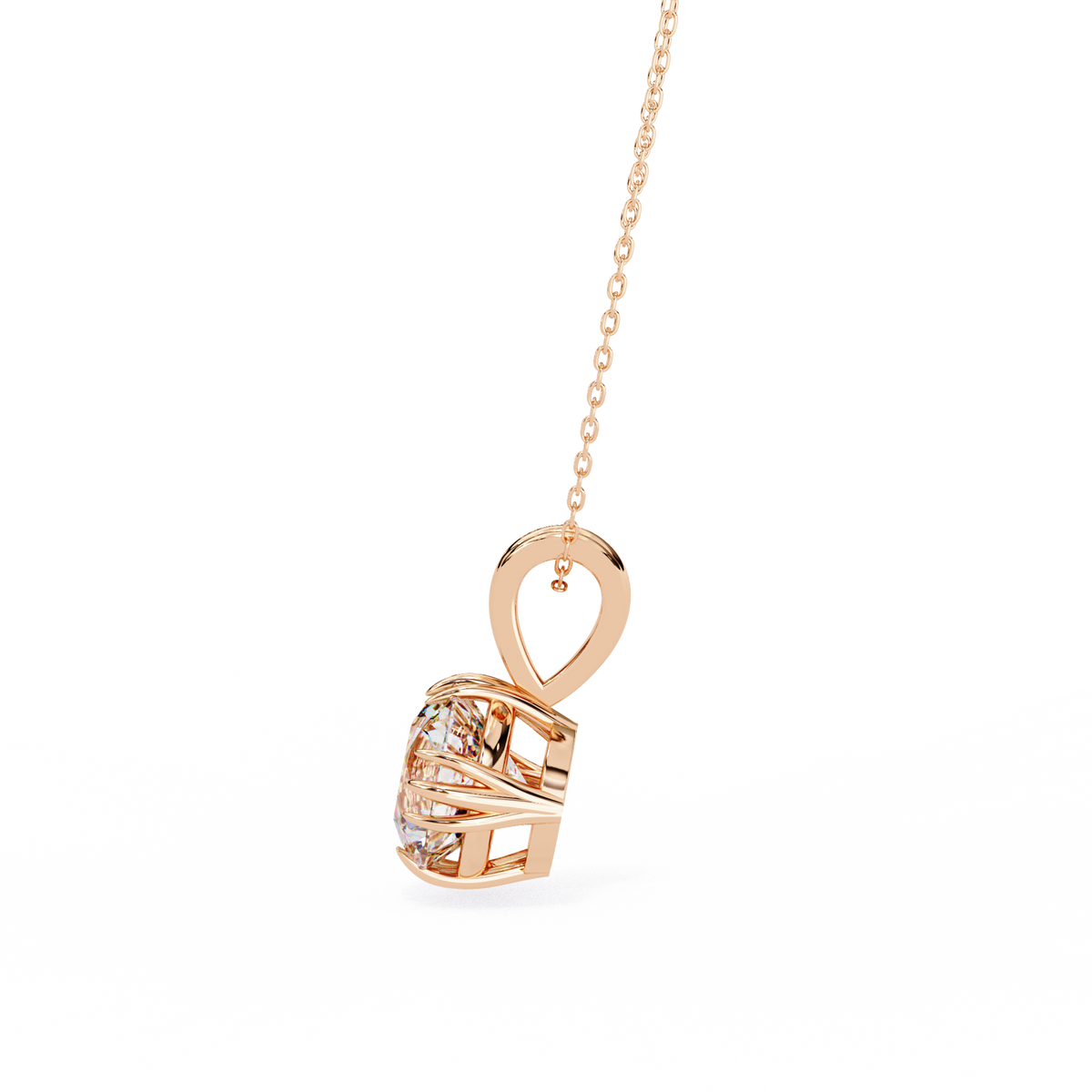 Rose Gold Round Brilliant Diamond Ribbed Bail Solitaire Pendant