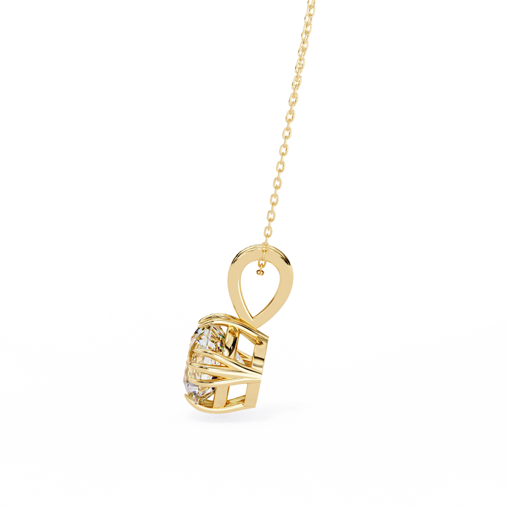Yellow Gold Round Brilliant Diamond Ribbed Bail Solitaire Pendant