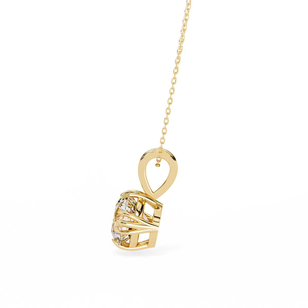 Yellow Gold Round Brilliant Diamond Ribbed Bail Solitaire Pendant