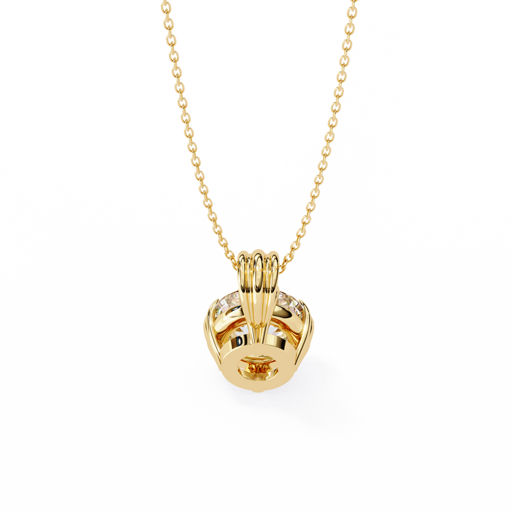 Yellow Gold Round Brilliant Diamond Ribbed Bail Solitaire Pendant