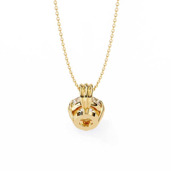 Gold Round Brilliant Diamond Ribbed Bail Solitaire Pendant