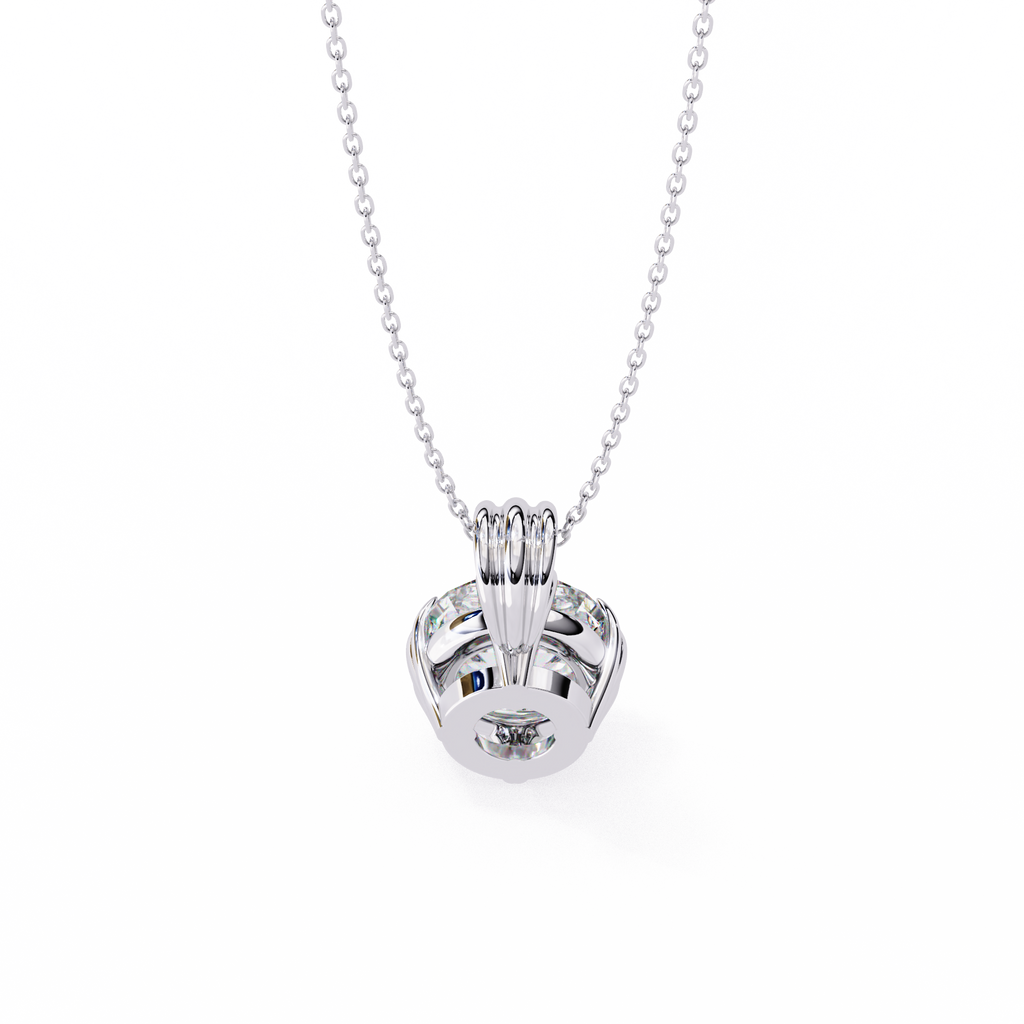 White Gold Double-Claw Round Brilliant Fluted Bail Pendant