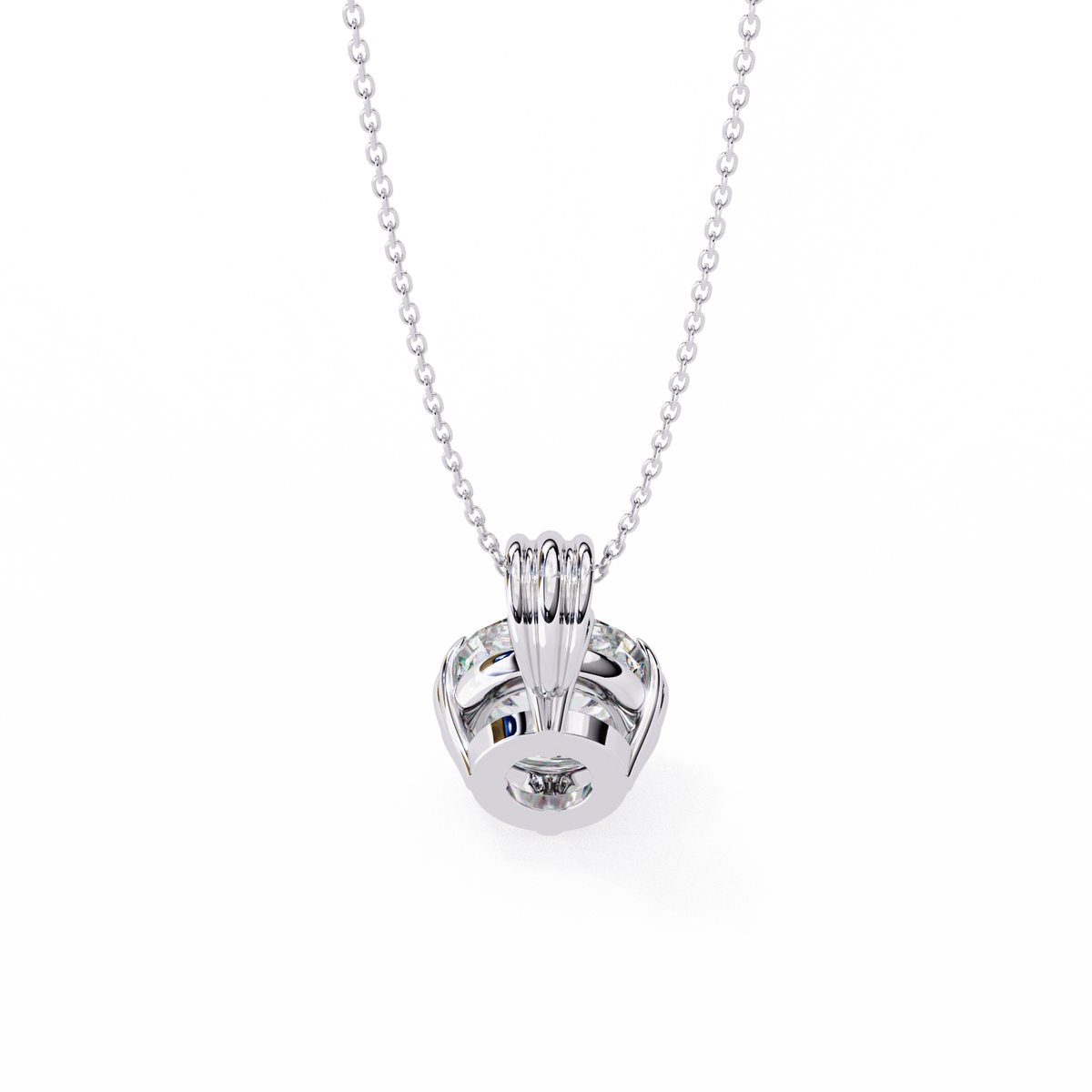 White Gold Double-Claw Round Brilliant Fluted Bail Pendant