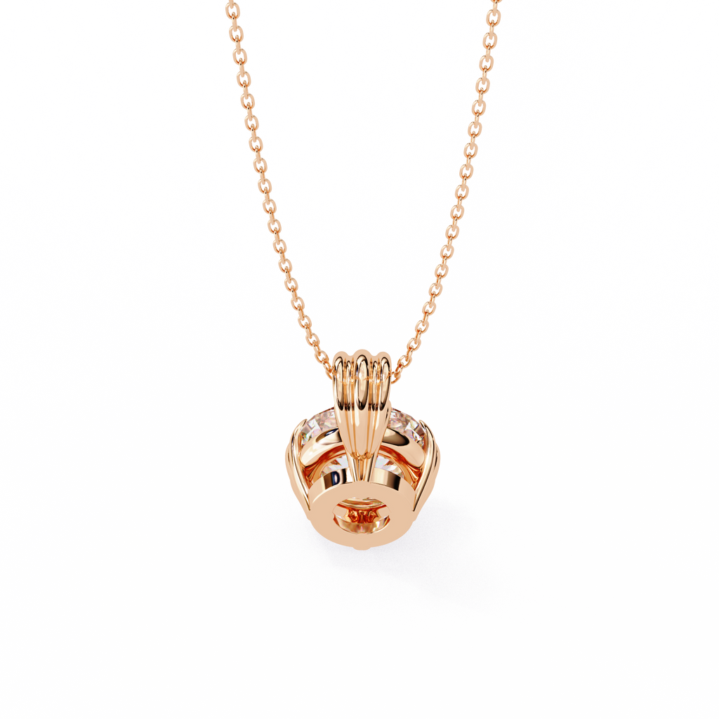 Rose Gold Round Brilliant Diamond Ribbed Bail Solitaire Pendant