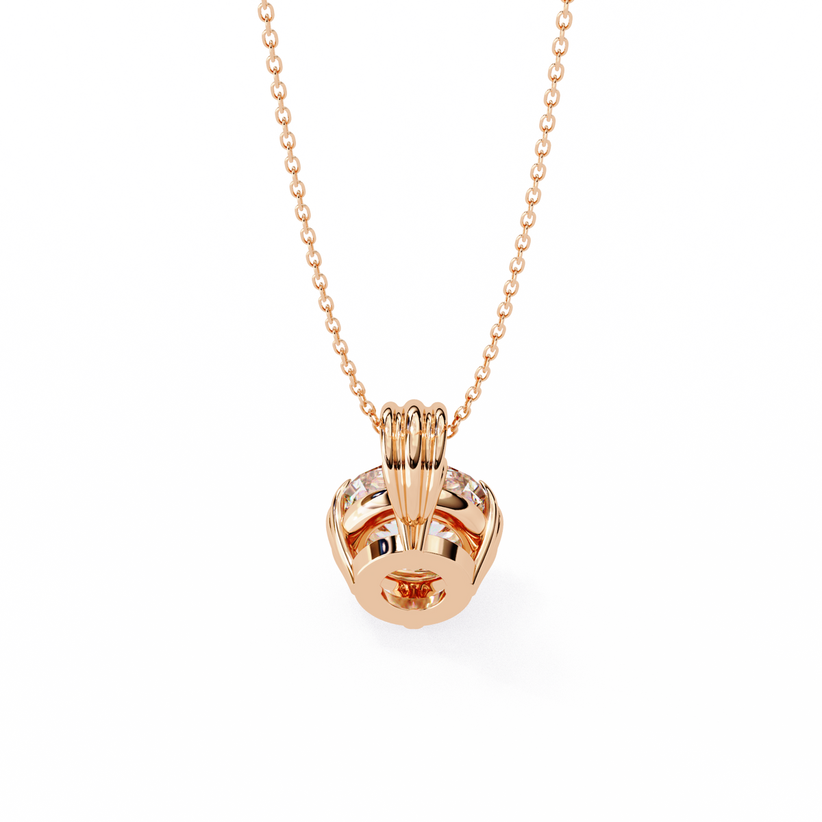 Rose Gold Round Brilliant Diamond Ribbed Bail Solitaire Pendant