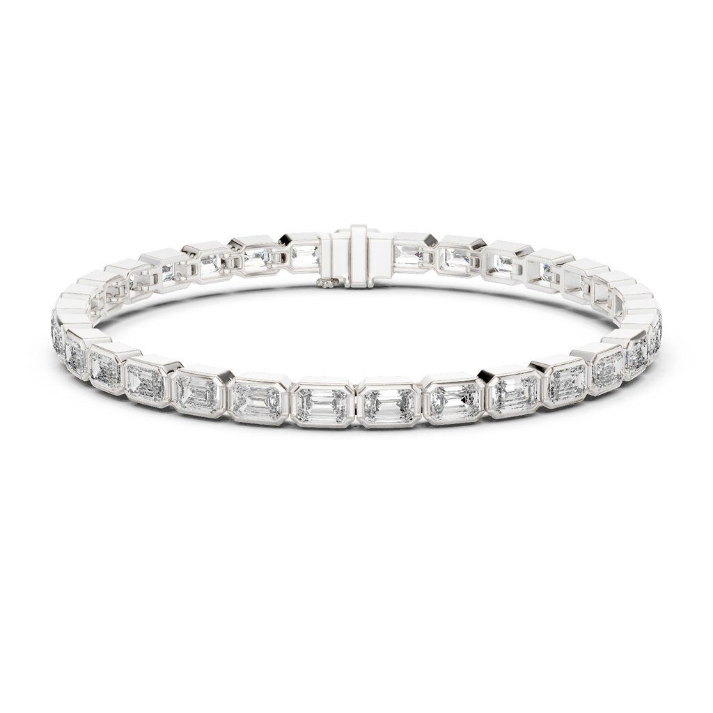 East-West Emerald-Cut Bezel Diamond Tennis Bracelet