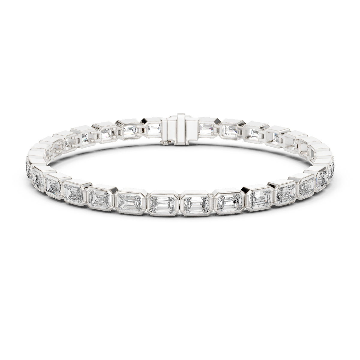 East-West Emerald-Cut Bezel Diamond Tennis Bracelet