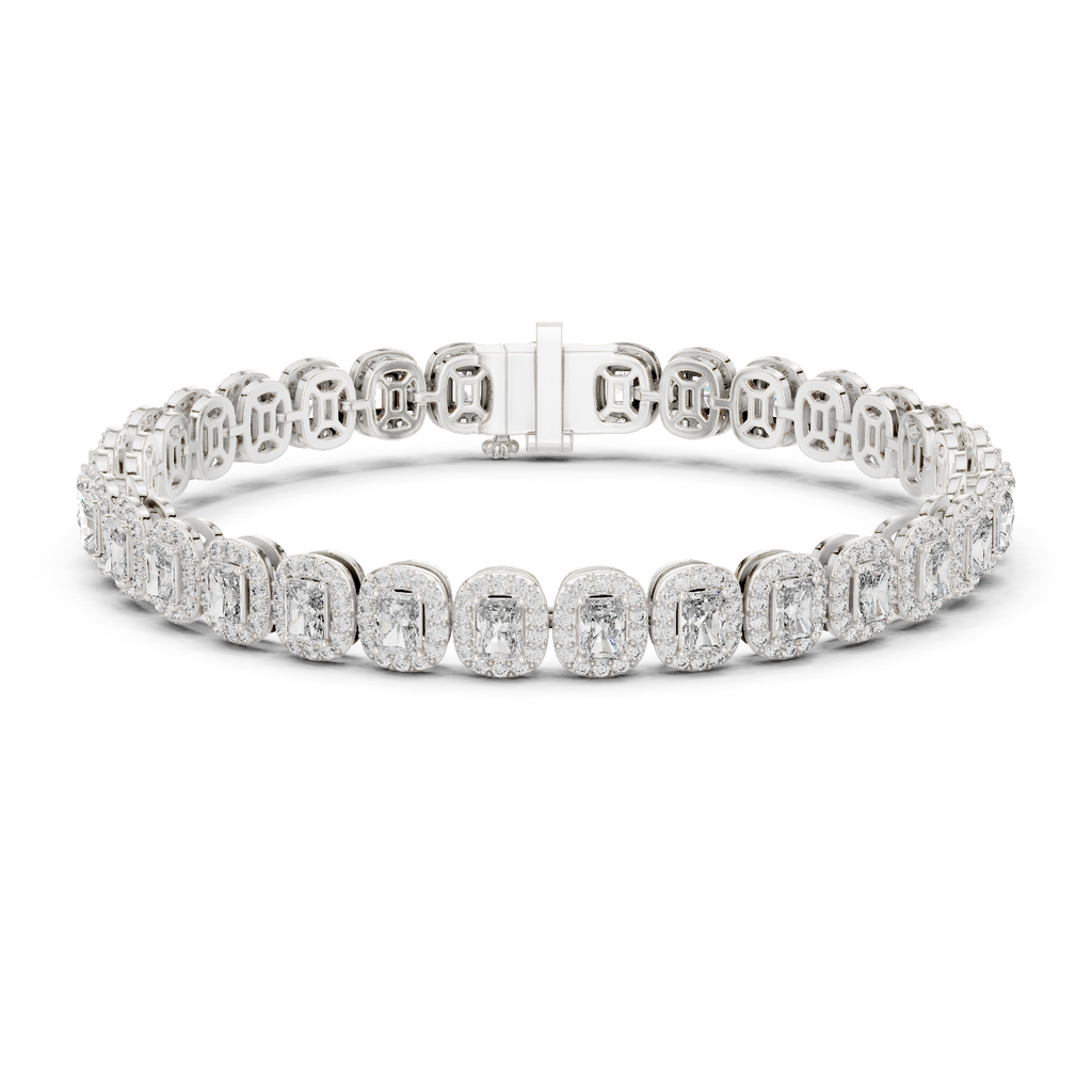 Radiant-Cut Halo Cluster Diamond Tennis Bracelet