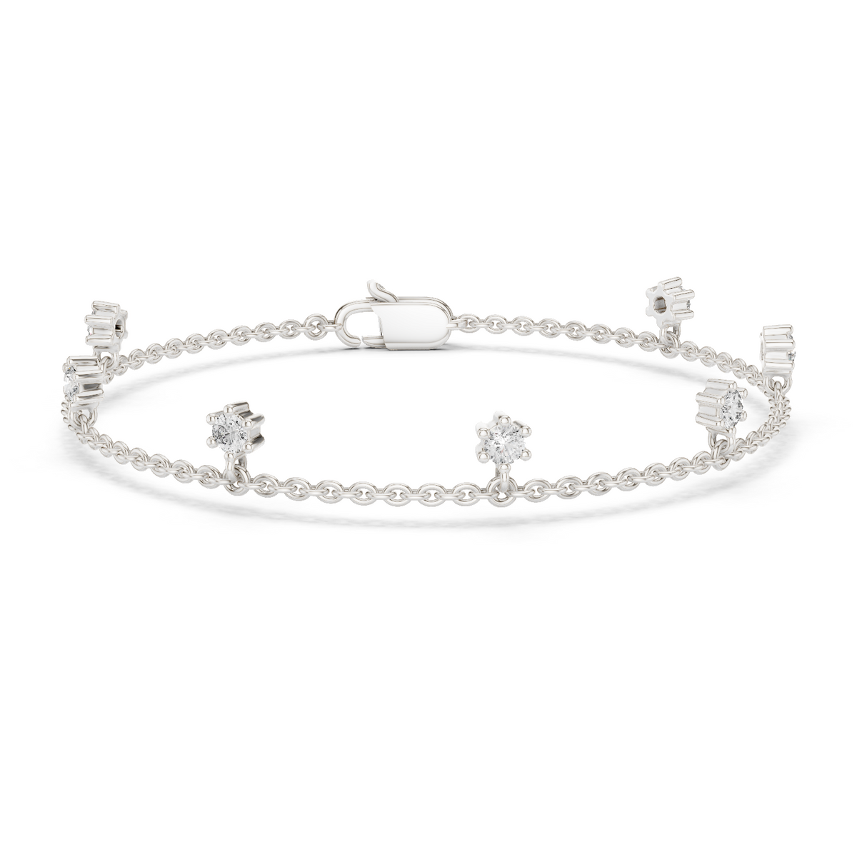 Floating Diamond Drop Charm Chain Bracelet
