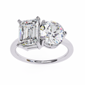 White Gold Toi et Moi Emerald and Round Cut Two Stone Diamond Ring