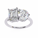 White Gold Toi et Moi Emerald and Round Cut Two Stone Diamond Ring