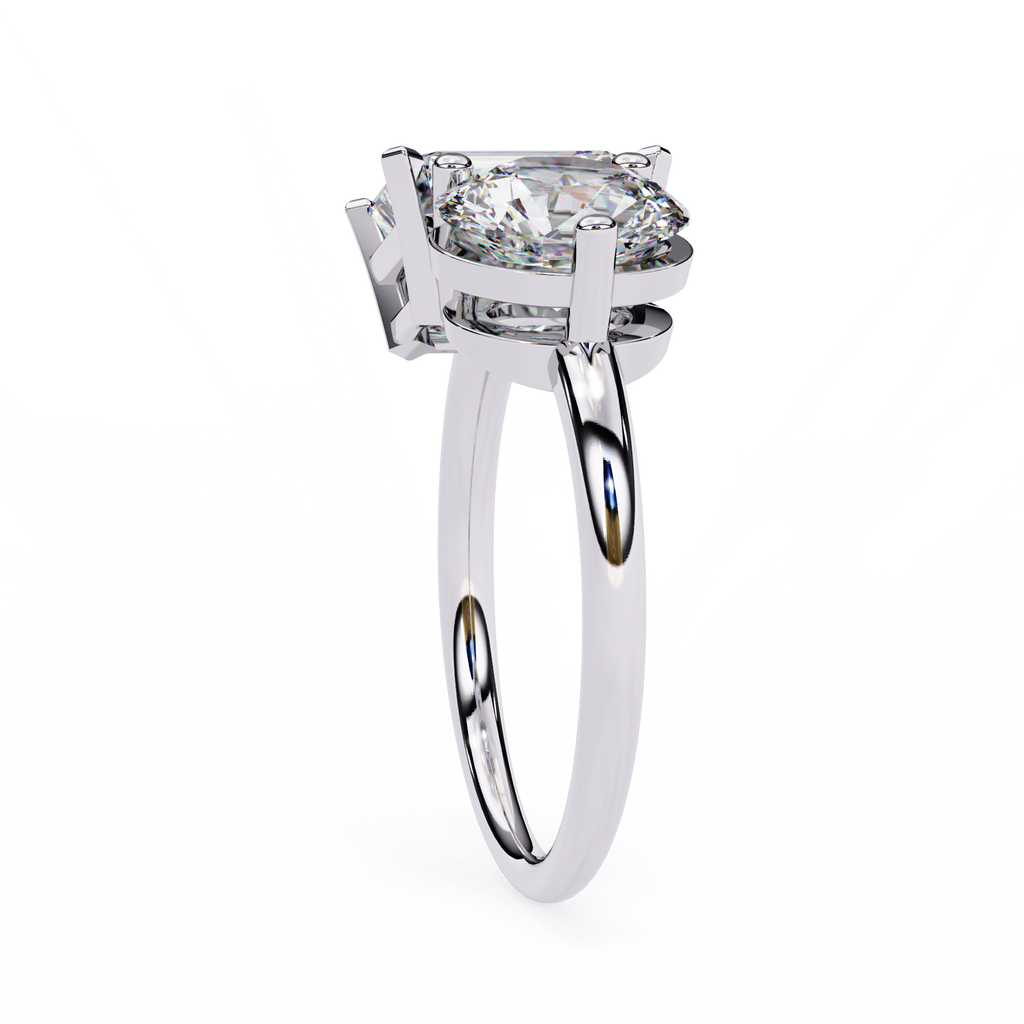White Gold Toi et Moi Emerald and Round Cut Two Stone Diamond Ring