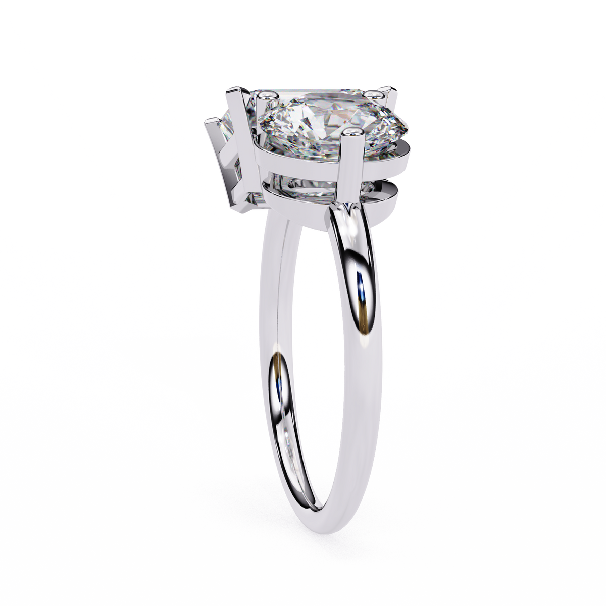 White Gold Toi et Moi Emerald and Round Cut Two Stone Diamond Ring