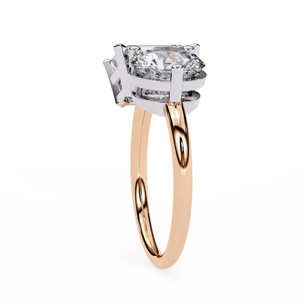 Rose Gold Toi et Moi Emerald and Round Cut Two Stone Diamond Ring