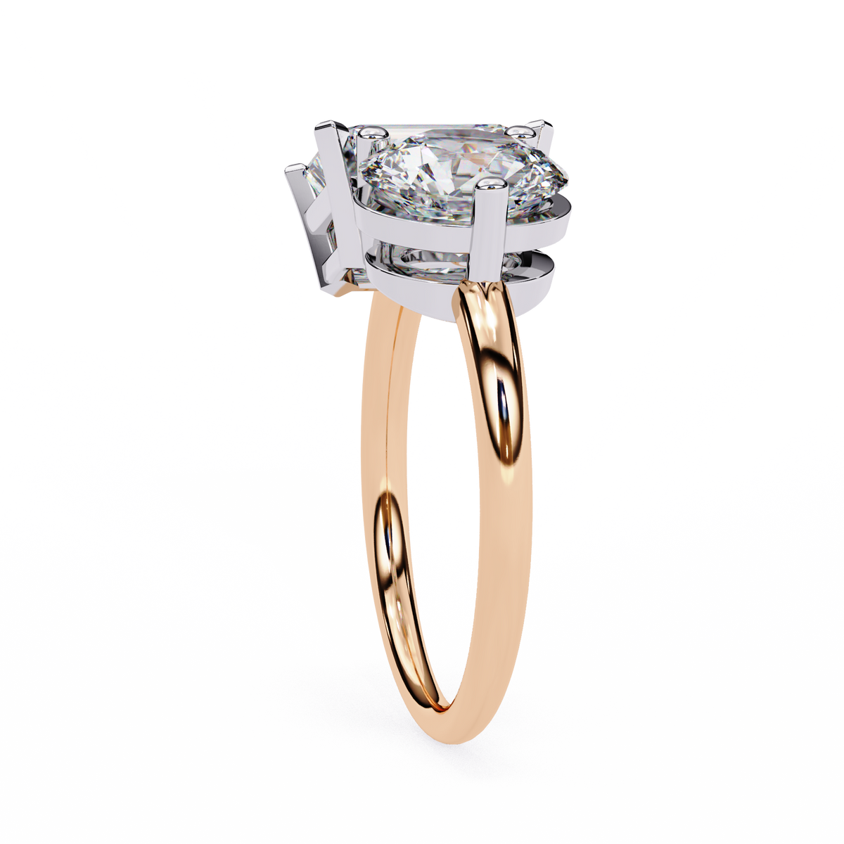 Rose Gold Toi et Moi Emerald and Round Cut Two Stone Diamond Ring