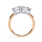 Rose Gold Toi et Moi Emerald and Round Cut Two Stone Diamond Ring