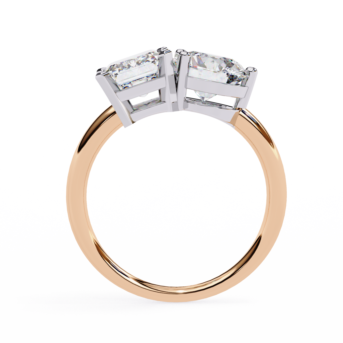 Rose Gold Toi et Moi Emerald and Round Cut Two Stone Diamond Ring