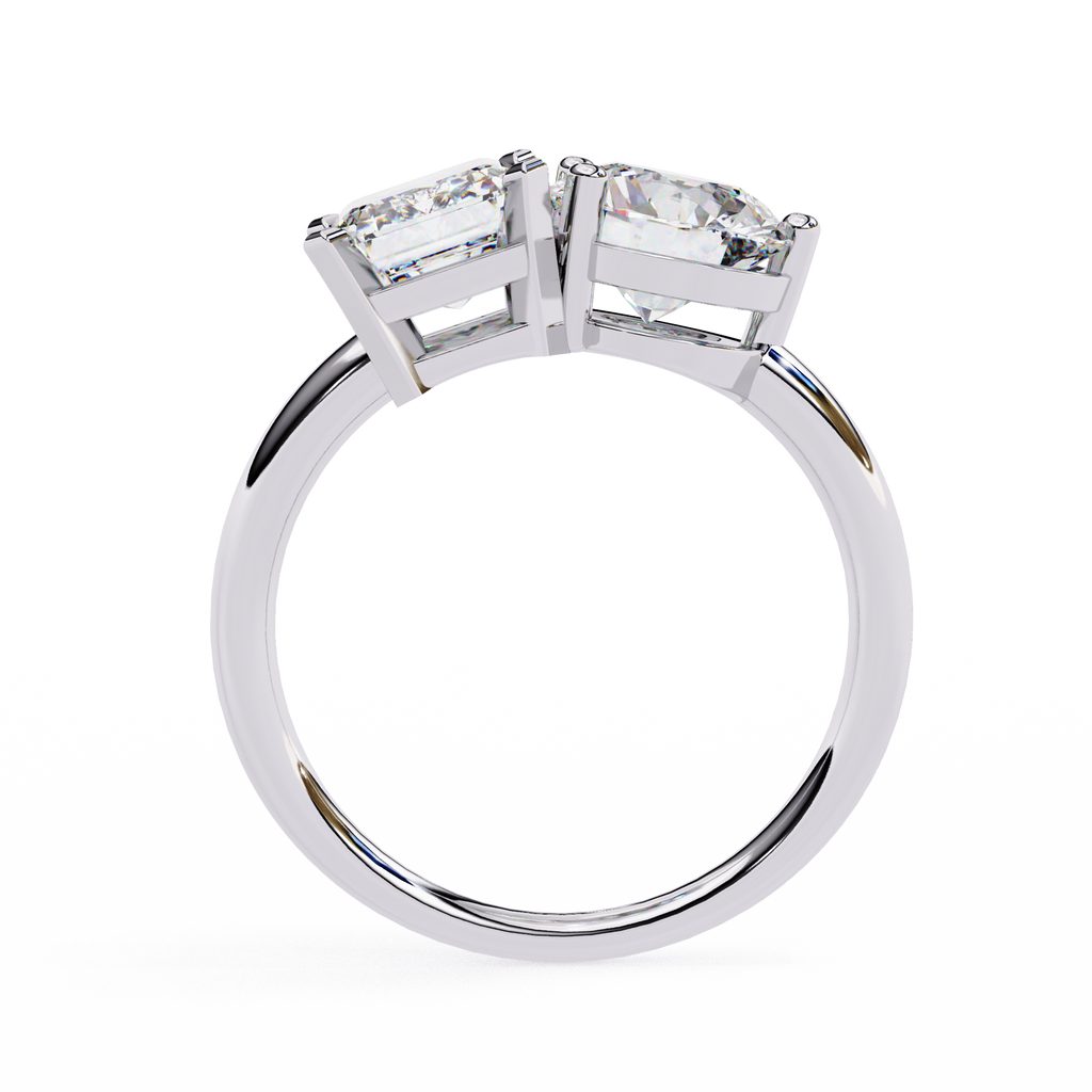 White Gold Toi et Moi Emerald and Round Cut Two Stone Diamond Ring