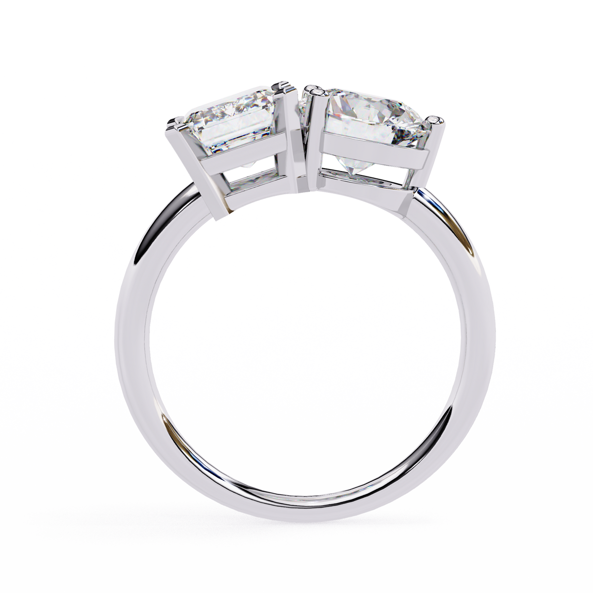 White Gold Toi et Moi Emerald and Round Cut Two Stone Diamond Ring