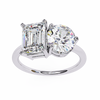 White Gold Toi et Moi Emerald and Round Cut Two Stone Diamond Ring