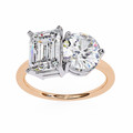 Rose Gold Toi et Moi Emerald and Round Cut Two Stone Diamond Ring