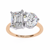 Rose Gold Toi et Moi Emerald and Round Cut Two Stone Diamond Ring