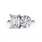 White Gold Toi et Moi Emerald and Round Cut Two Stone Diamond Ring
