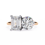 Rose Gold Toi et Moi Emerald and Round Cut Two Stone Diamond Ring