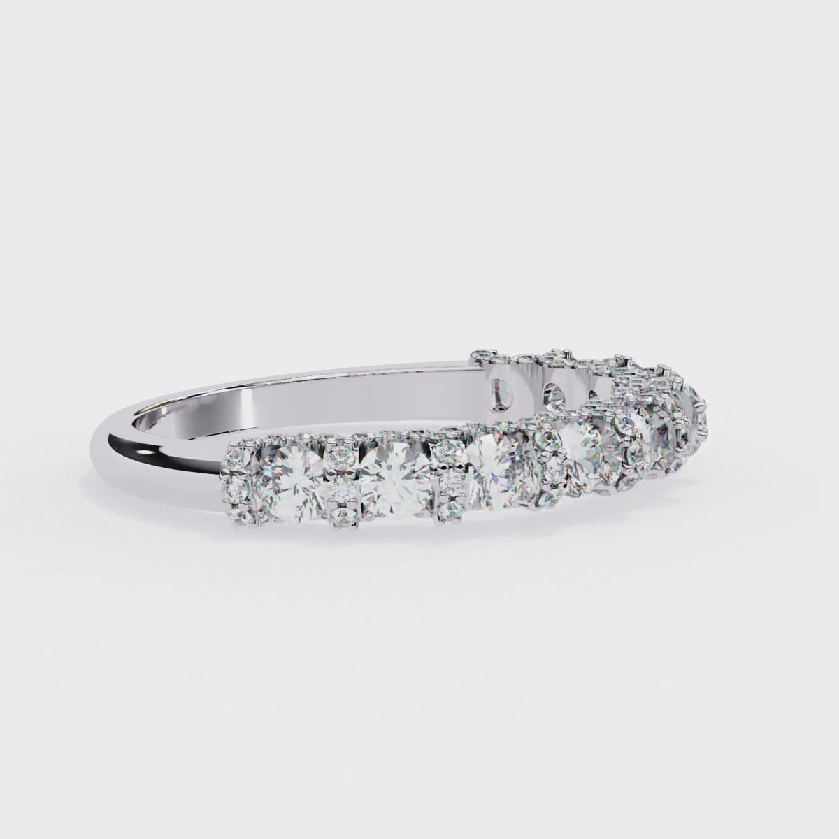 White Gold Round Diamond Cluster Half Eternity Band Ring