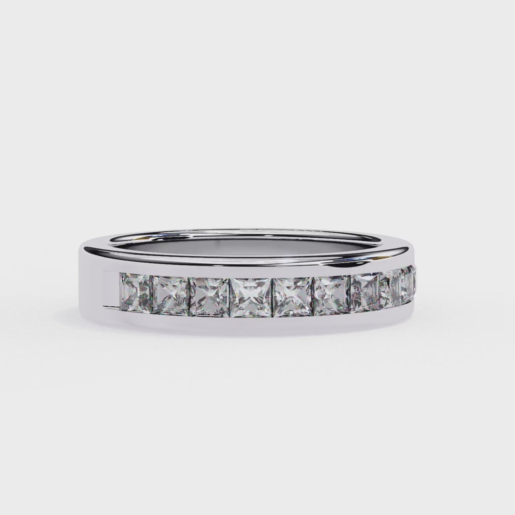 White Gold Princess-Cut Diamond Channel-Set Half Eternity Band Ring