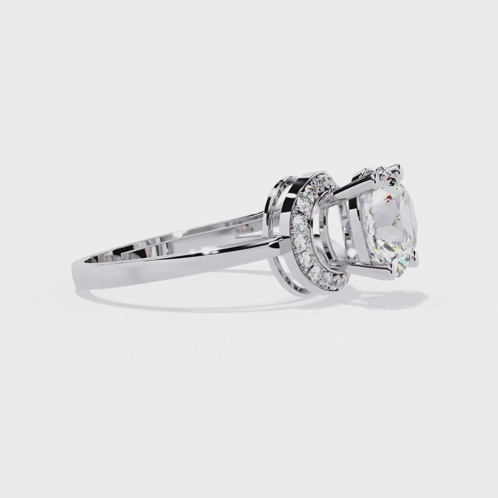 Gold Round Diamond Solitaire Ring with Diamond Bypass Shank