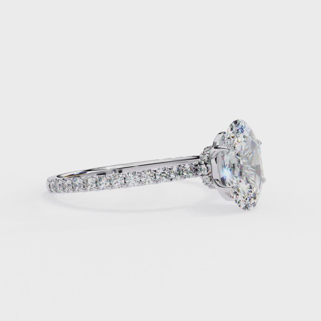 White Gold Oval Diamond Solitaire Pavé Engagement Ring