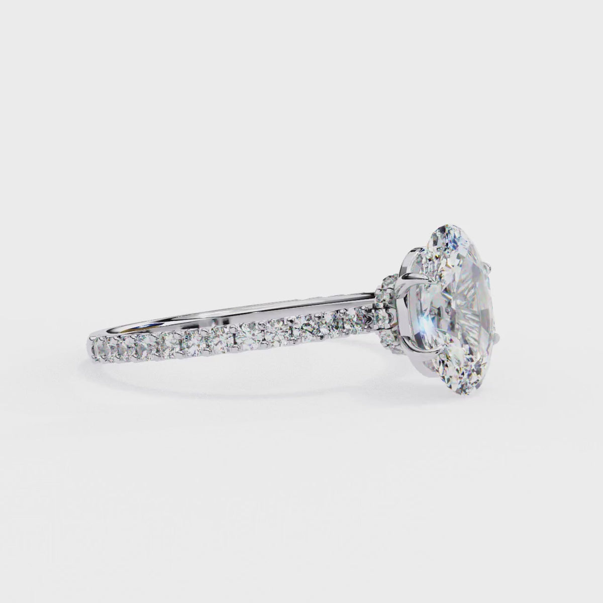 White Gold Oval Diamond Solitaire Pavé Engagement Ring