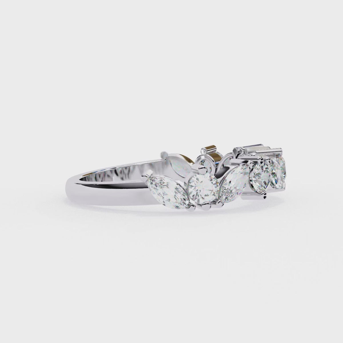 White Gold Marquise & Round Diamond Alternating Band Ring