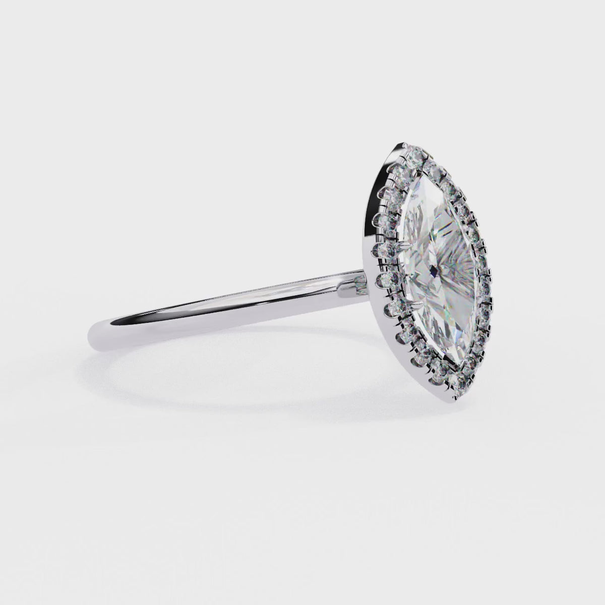 White Gold Marquise Diamond Halo Solitaire Engagement Ring